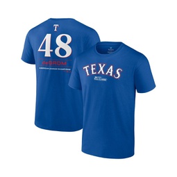 Mens Jacob deGrom Royal Texas Rangers 2023 American League Champions Player Name and Number T-shirt