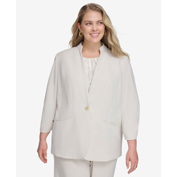 Plus Size One-Button Ruched-Sleeve Jacket