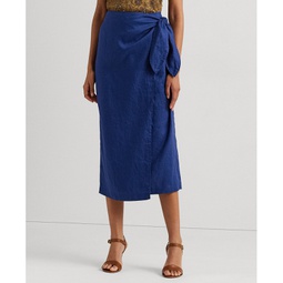 Womens Linen Wrap Midi Skirt
