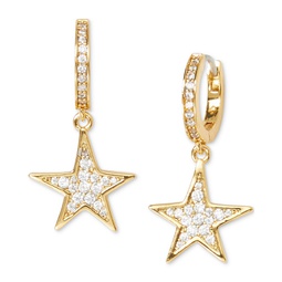 Gold-Tone Pave Star Charm Huggie Hoop Earrings
