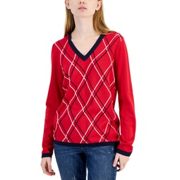 Womens Argyle V-Neck Sweater