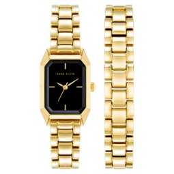 Womens Quartz Gold-Tone Alloy Watch Set 20.5mm