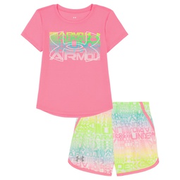 Little Girls Wordmark Ombre T-shirt and Shorts Set