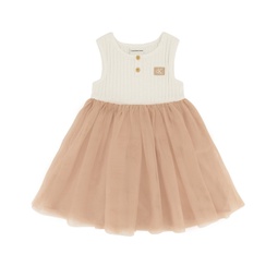 Toddler Girls One Piece Fit-and-Flare Sleeveless Ribbed and Tulle Dress