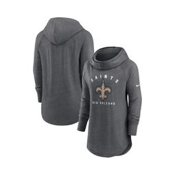 Womens Heather Charcoal New Orleans Saints Raglan Funnel Neck Pullover Hoodie