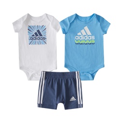 Baby Boys Logo Bodysuits and Shorts 3 Piece Set