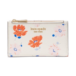 Morgan Dotty Floral Embossed Saffiano Leather Small Slim Bifold Wallet