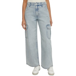 Womens High Rise Wide-Leg Cotton Cargo Jeans