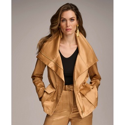 Womens Satin Zip-Front Jacket