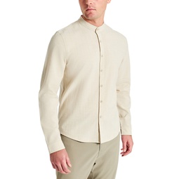 Mens Slim-Fit Performance Stretch Textured Band-Collar Button-Down Shirt