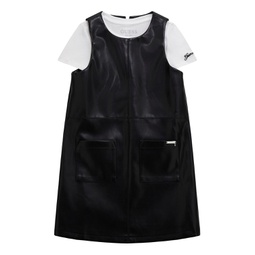 Big Girls Short Rib T-shirt and Soft Faux Leather Jumper Dress Set 2 Piece