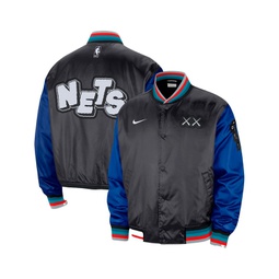 Mens Charcoal Brooklyn Nets 2023/24 City Edition Courtside Premier Full-Snap Bomber Jacket