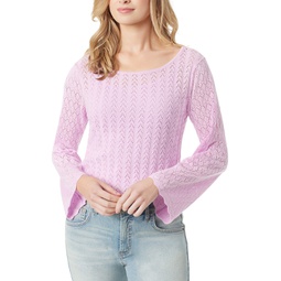 Womens Taytum Pointelle-Knit Bell-Sleeve Sweater