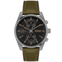 BOSS Mens Skytraveller Quartz Fashion Chrono Green Leather Watch 44mm