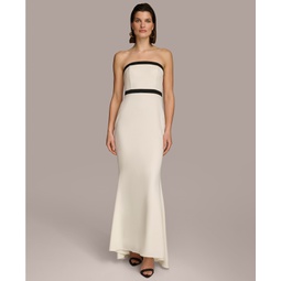 Womens Contrast-Trim Strapless Gown