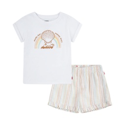 Toddler Girls Shell T-shirt and Frilly Shorts Set