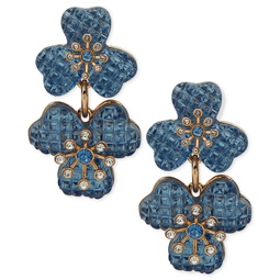 Gold-Tone Color Crystal Flower Double Drop Earrings