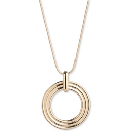Gold-Tone Textured Circle 48 Adjustable Pendant Necklace