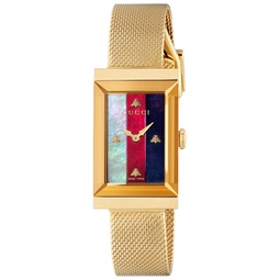 Womens Swiss G-Frame Gold-Tone PVD Stainless Steel Mesh Bracelet Watch 21x34mm