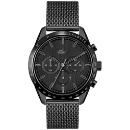 Mens Chronograph Boston Black-Tone Stainless Steel Mesh Bracelet Watch 42mm