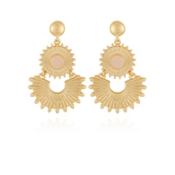 Womens Double Sun Rose Quartz Stone Drop Earrings