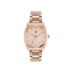 Unisex Three Hand Code Two Rose Gold-Tone Stainless Steel Bracelet Watch 38mm
