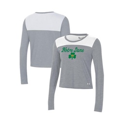 Womens White and Gray Notre Dame Fighting Irish Vault Cropped Long Sleeve T-shirt