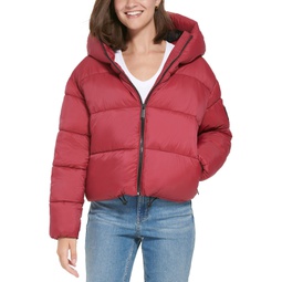 Womens Cropped Hooded Puffer Jacket