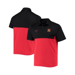 Mens Black Red Maryland Terrapins 2022 Blocked Coaches Performance Polo Shirt