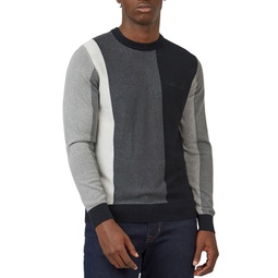Mens Knitted Vertically-Striped Long-Sleeve Crewneck Sweater