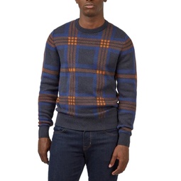 Mens Jacquard Check Pullover Crewneck Embroidered Sweater