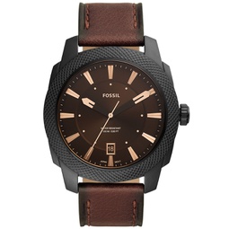 Mens Machine Quartz Brown Leather Strap Watch 49mm