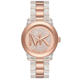 Womens Runway Quartz Three-Hand Clear Castor Oil and Rose Gold-Tone Stainless Steel Watch 38mm