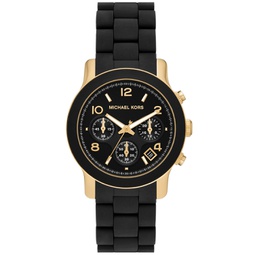 Womens Runway Quartz Chronograph Gold-Tone Stainless Steel and Black Silicone Watch 38mm