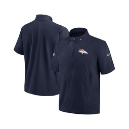 Mens Navy Denver Broncos Sideline Coach Short Sleeve Hoodie Quarter-Zip Jacket