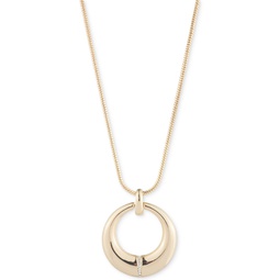 Gold-Tone Pave Sculpted Circle Pendant Necklace 16 + 3 extender
