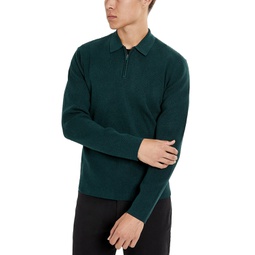 Mens Slim-Fit Zip-Placket Long Sleeve Polo Sweater