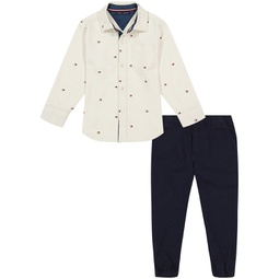 Baby Boys Flag-Print Twill Long Sleeve Button-Front Shirt and Twill Joggers 2 Piece Set
