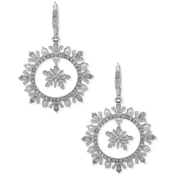Silver-Tone Crystal & Imitation Pearl Snowflake Orbital Drop Earrings