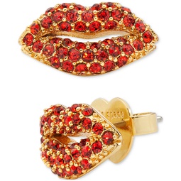 Gold-Tone Crystal Lip Stud Earrings