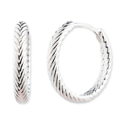 Herringbone-Look Huggie Hoop Earrings in Sterling Silver 0.64