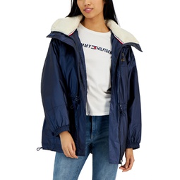 Womens Hooded Fleece-Trim Utility Jacket