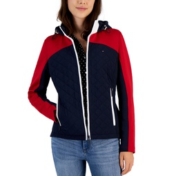 Womens Colorblocked Quilted Scuba Jacket