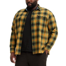 Mens Big & Tall Relaxed-Fit Long Sleeve Button-Front Plaid Overshirt