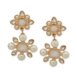 Gold-Tone Imitation Pearl & Crystal Drop Earrings