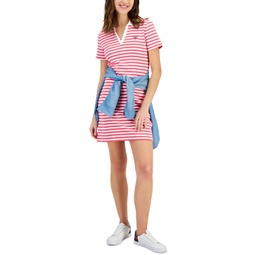 Womens Cotton Striped Polo Shirt Dress