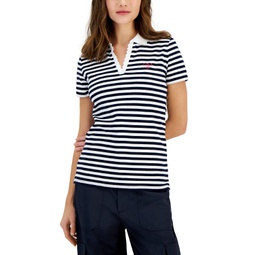 Womens Cotton Striped Polo Shirt