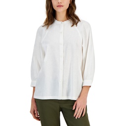 Womens Raglan-Sleeve Stand-Collar Shirt