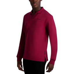 Mens Signature Logo Long Sleeve Knit Johnny Collar Polo Shirt