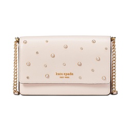 Purl Embellished Saffiano Leather Flap Chain Wallet